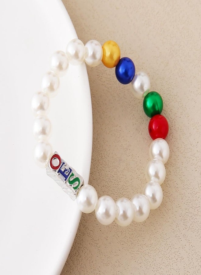 HUSURU Order Of Eastern Star Club Gifts Letters OES Sorority Pearl Women Bracelet - Image 3